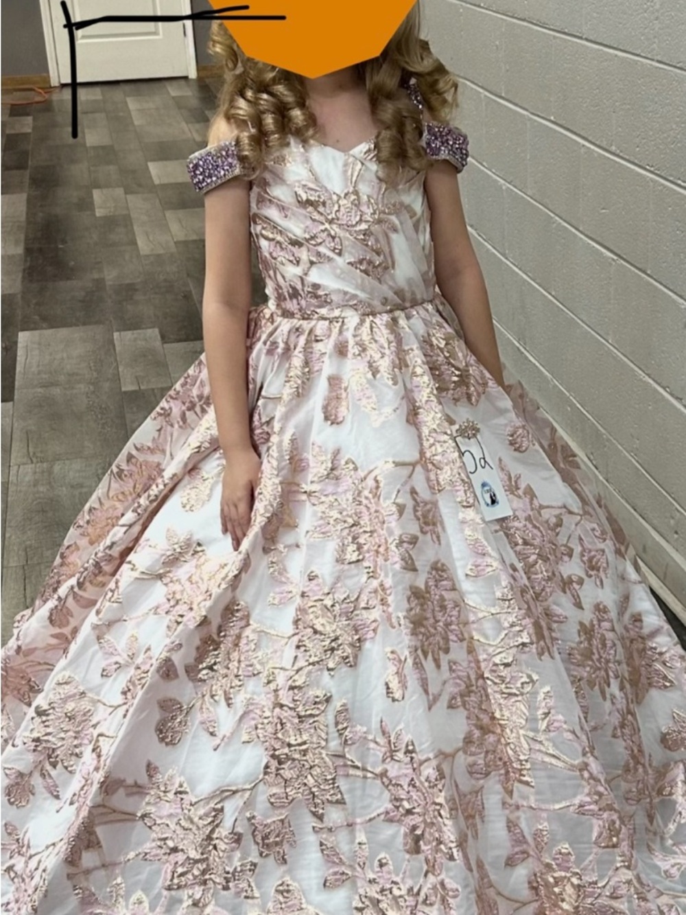 Ava Presley White with lavender and gold pageant dress. Size 10. $450